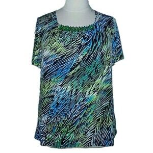 GEORGE Womens 1X 16W Embellish Short Sleeve Square Neck Abstract Multicolor Top